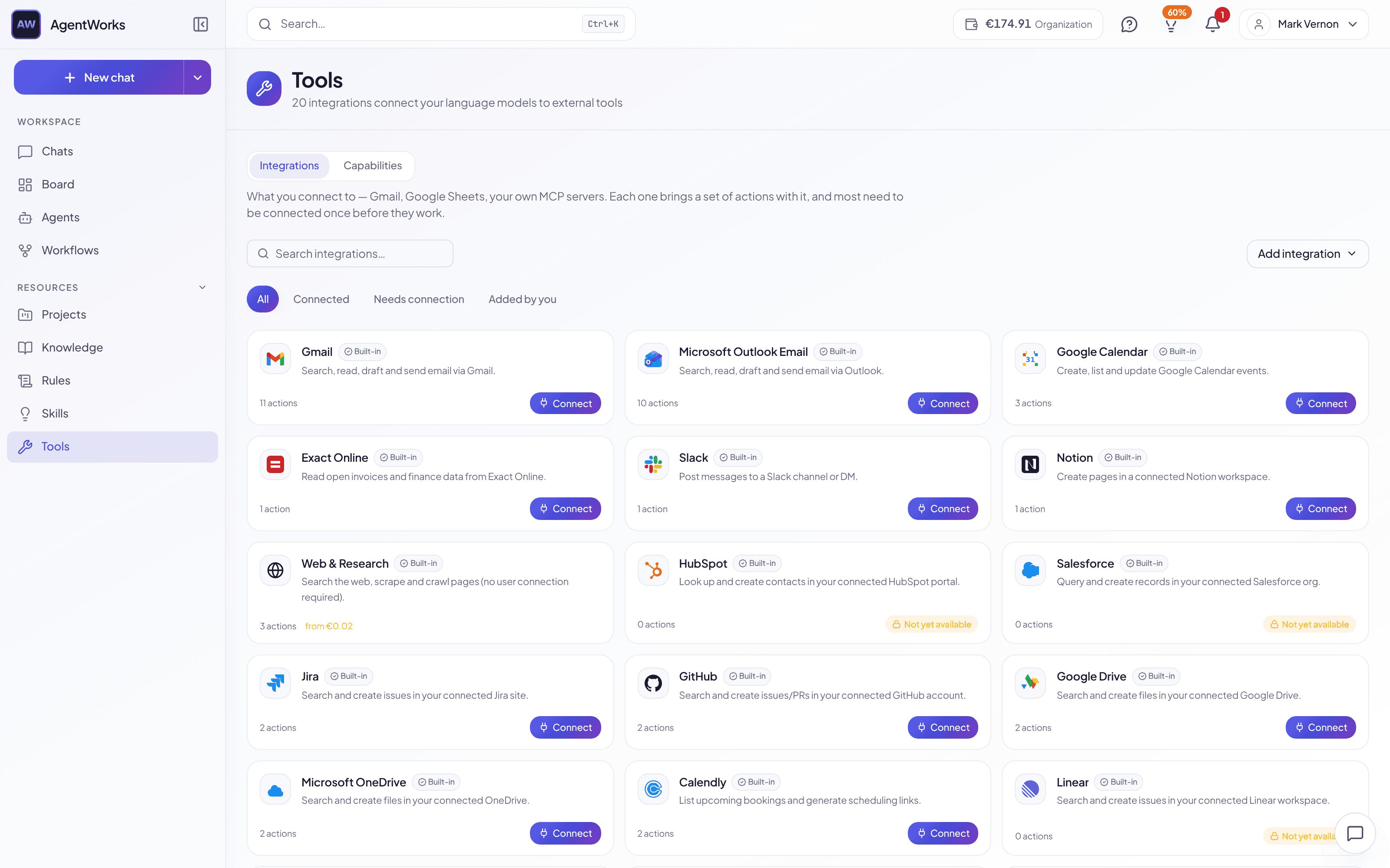 Integrations marketplace  -  browse and connect tools
