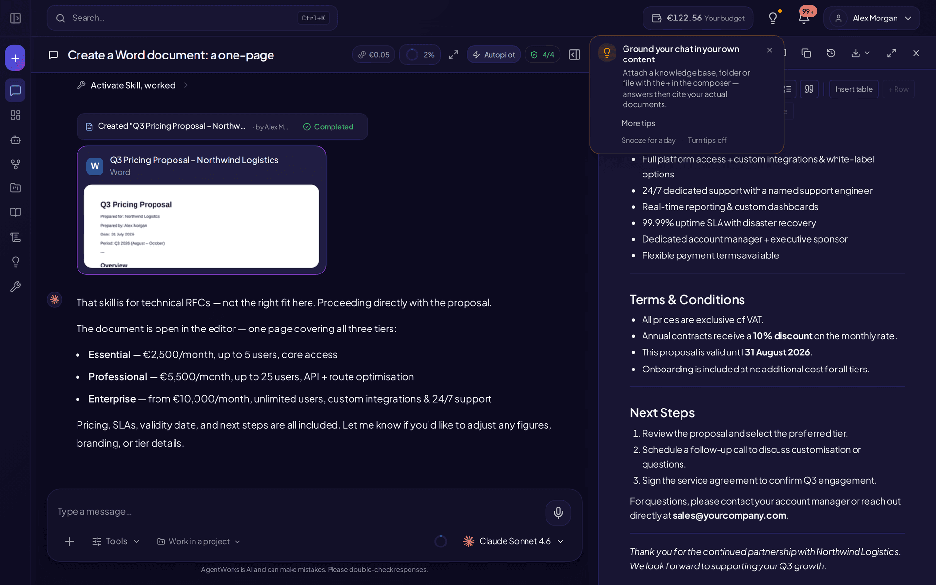 Documents in chat in AgentWorks