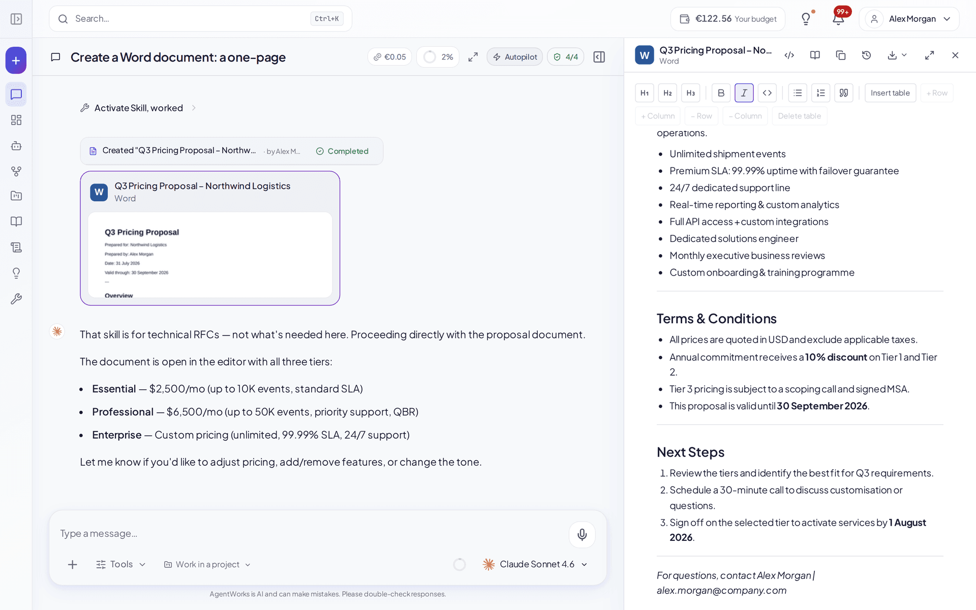 Documents in chat in AgentWorks