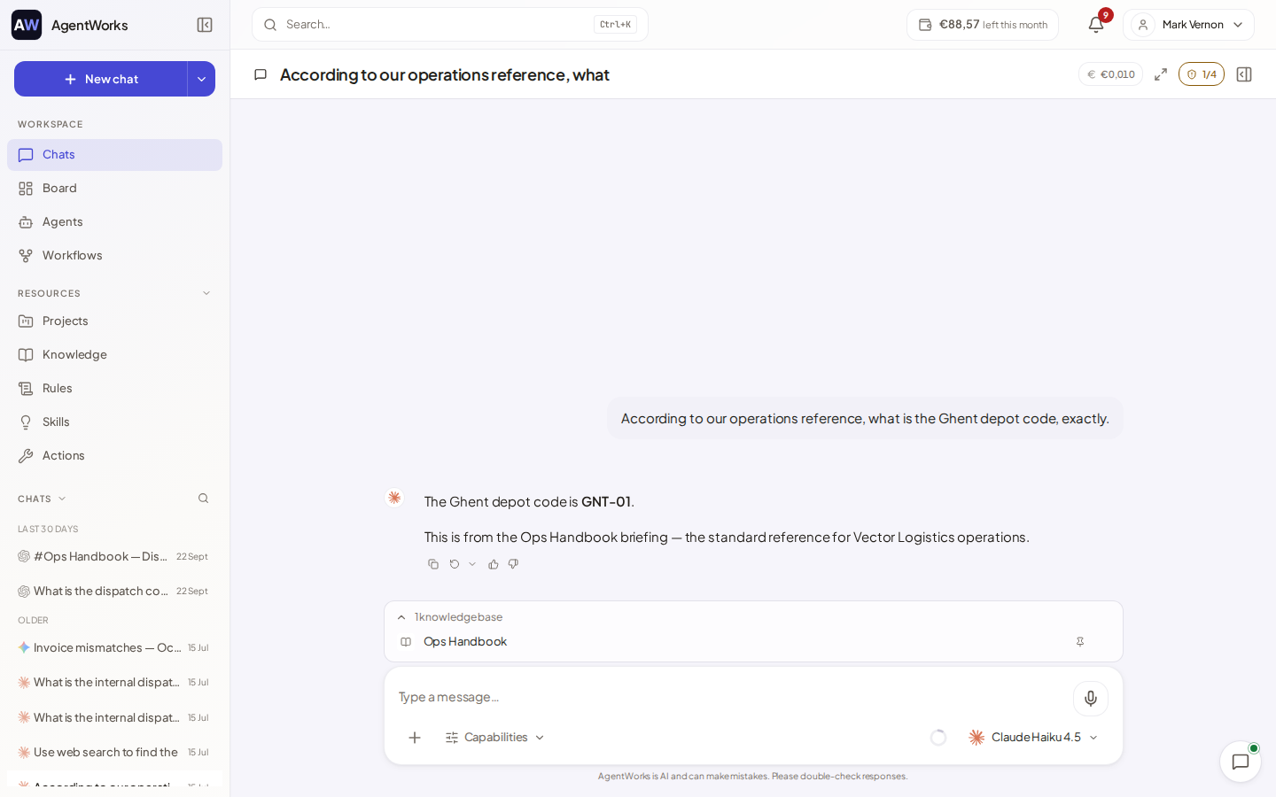 A chat that answers from an attached knowledge base